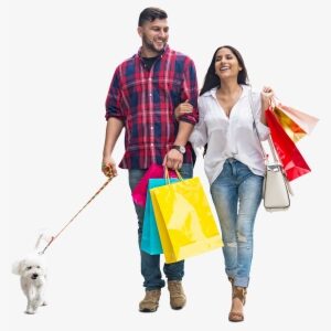 Smiling Couple With Doggie - Cut Out People Shopping